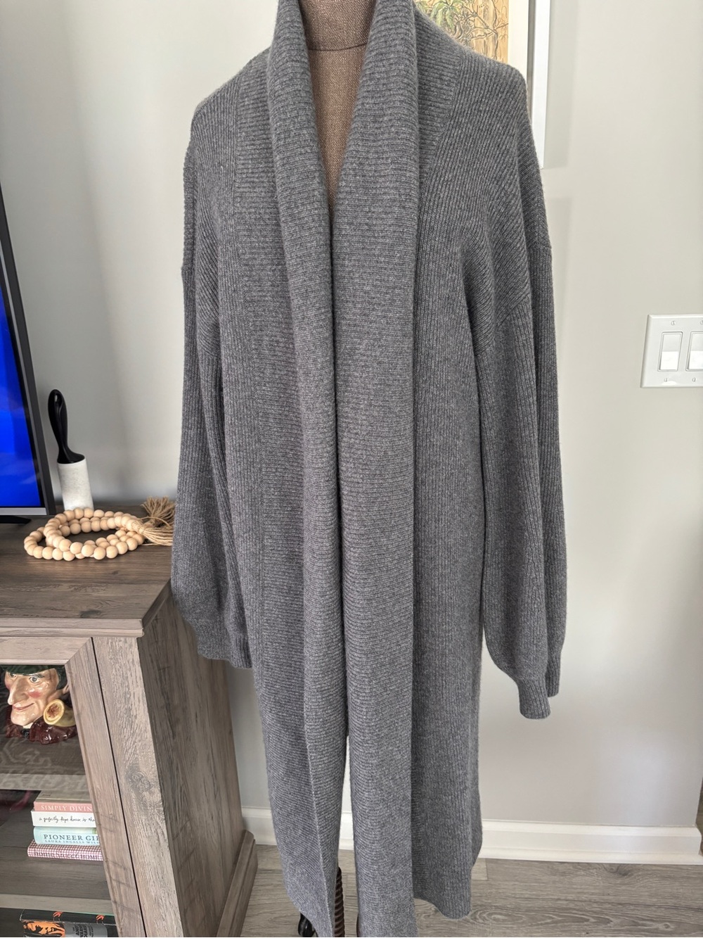 Halogen Grey Shawl Collar Cashmere Sweater Cardigan L/XL